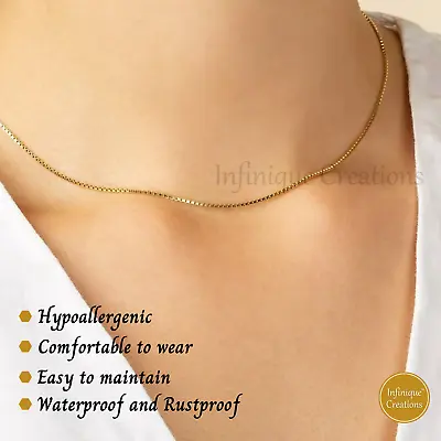 Stainless Steel Box Chain 18K Gold Plated 7-38  Men Women Necklace 1mm-4mm • $9.79