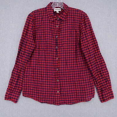 J. Crew Button Up Shirt Womens Size 8 Boy Fit Red Blue Plaid Collared • $15.19