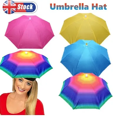 Foldable Outdoor Sun Rain Umbrella Hat Travel Fishing Camping Headwear Head Cap • £5.89