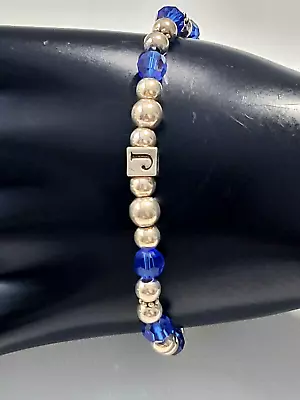 Vintage Sjc 925 Silver Bracelet 7.5  Blue Crystal Bead Star Of David Charm 446 • $19.43