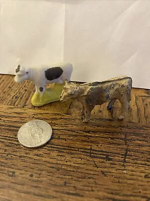 Vtg Minature Cast Iron Cow & Porcelain Cow-2 Total • $8