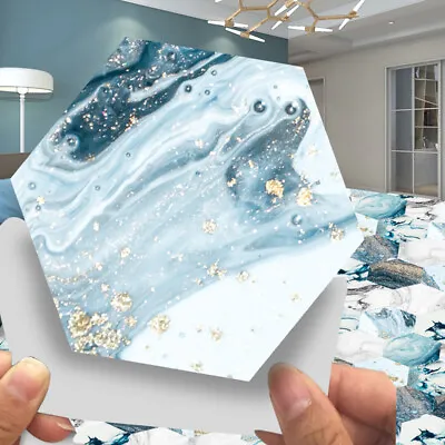 10pcs Hexagon Blue Marble Self-adhesive Bathroom Kitchen Wall Stair Tile Sticker • $26.62