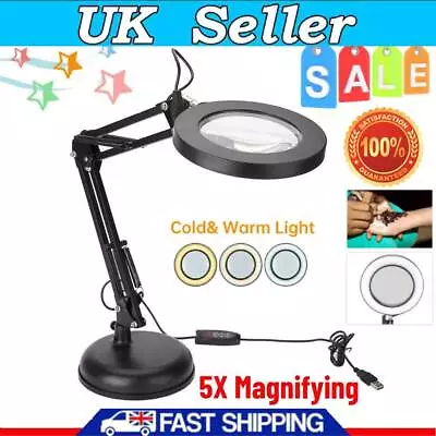 LED Desk Lamp Magnifying Magnifier Glass With Light Stand Clamp For Repair Read • £15.59