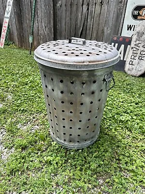 1940s VTG Galvanized Steel Metal Trash Can Industrial Kitchen Burn Barrel • $285