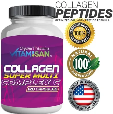 Premium Collagen Peptides 1500 MG Hydrolyzed Anti-Aging (Types IIIIIIVX) 120 • $13