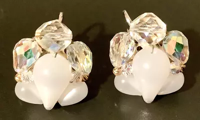 AUSTRIAN CRYSTAL & LUCITE Clip Style Earrings Free Ship • $12
