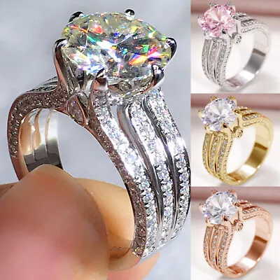 $2.83 • Buy 4 Colors Women Wedding Rings Luxury 925 Silver Cubic Zirconia Jewelry Size 6-10
