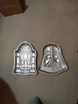 2 Vintage Star Wars Cake Pans 1980 Aluminum Darth Vader & R2D2 Wilton VTG Used  • $25