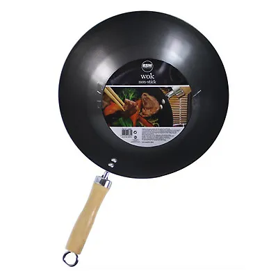 Non Stick Carbon Steel Wok 11  / 28cm Diameter For Chinese Cooking & Frying • £10.49