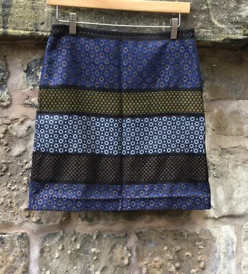 M&S Short Skirt Size 8 Blue Multicolour Patchwork Pencil Straight Skirt Lined • £1.99