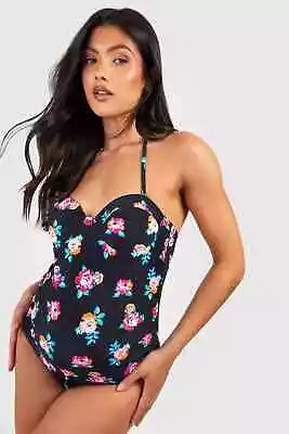 Boohoo Maternity Swimsuit Black & Multicoloured Floral Print Size 12 New • $24.89