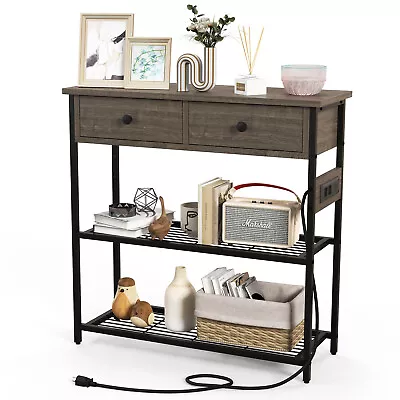 Entryway Table With Charging Station Narrow Console Table W/ 2 Drawers  Oak • $84.99