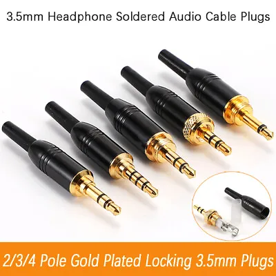 3.5mm Headphones Plug DIY Solder Audio Adapter 2/3/4 Pole Gold-plating With Lock • £2.56