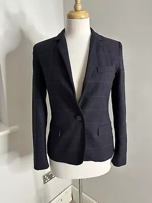 Zara Rare Navy Check Blazer With Elbow Patches Size S Uk 8-10 • £20