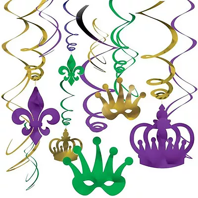 Mardi Gras Foil Swirl Hanging Decorations Birthday Party Supplies New Orleans 12 • $7.99