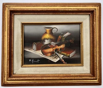 D.hunt Original  Small Oil Painting On Board Still Life Study In Gilt Frame • £35