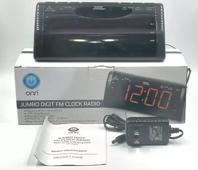 ONN Jumbo Digital FM Alarm Clock Radio W/ USB Charging Port & 1.8  Digits & Box • $15