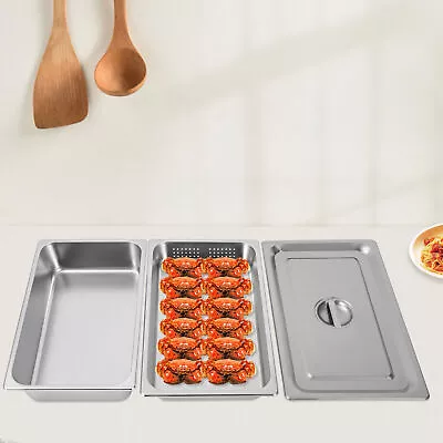 Full Size Perforated Stainless Steel Steam Table Food Pan Deep Hotel Steam Pan • $54.14