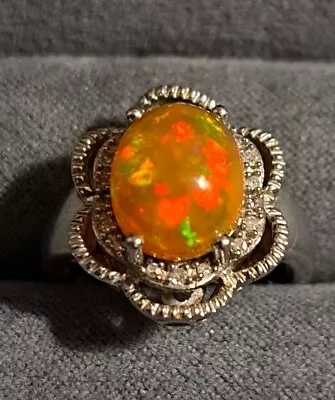 Designer Vintage Genuine Natural Ethiopian Opal Ring 925 Sterling Silver Size 7 • $69