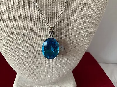 Very Rare Qvc Vault Sterling Ostro Blue Topaz 18.80 Ct Enhancer & Chain Nwt • £1653.33