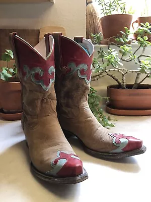 Lane Women’s Cowboy Boots Size 9 Tan Red Turquoise • $136.99
