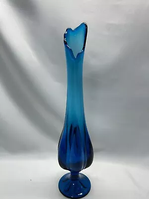 Vintage MCM Large 18 Inch Viking Glass Blue Footed Swung Vase • $102.60