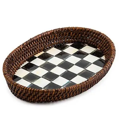 Mackenzie Childs Courtly Check Rattan Small Serving Tray  • $120