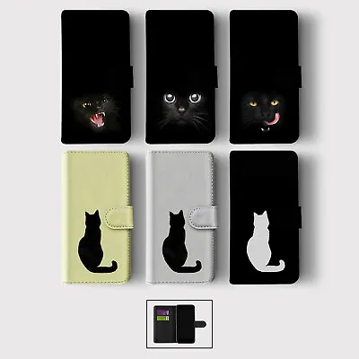£7.99 • Buy Case For Iphone 14 13 12 11 Se Pro Max Wallet Flip Phone Cover Black Cat Face