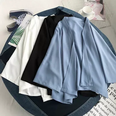 Women Plain Kimono Jacket Coat Yukata Japanese Cardigan Top Loose Casual Summer • £16.01