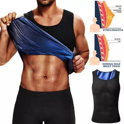 Men Gynecomastia Compression Tank Top Sweat Vest Fitness Body Shaper Shirt Belt • $14.79