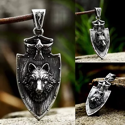 Mens Viking Wolf Pendant Protection Necklace Celtic Jewelry Stainless Steel 24  • $10.99