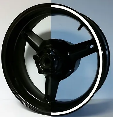 BLACK REFLECTIVE MOTORCYCLE RIM STRIPES WHEEL DECALS TAPE STICKERS 1  Up To 19  • $19.99