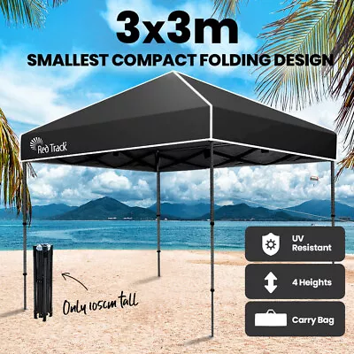 RED TRACK 3x3M Folding Gazebo Shade Outdoor Black Foldable Marquee Pop Up Tent • $152