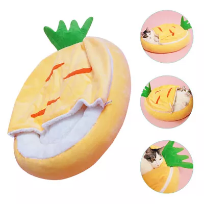 Hooded Pet Bed Carrot Shape Cozy Donut With Blanket For Cats Dogs Rabbit-JA • £21.25