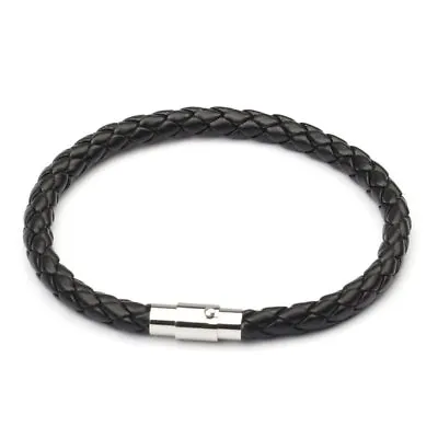 Unisex Women Men Braided Leather Steel Magnetic Clasp Bracelet Handmade Jewelry • $1.11