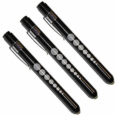 (3) Professional Medical Diagnostic Penlights With Pupil Gauge Black W/BATTERIES • $9.99