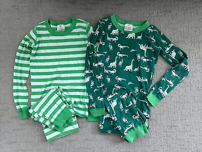 Lot 2 Pairs Boy Hanna Andersson Dinosaur Stripe Long Pajamas Size 140 (10) Green • $32.99