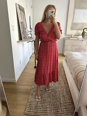 Zara Red Cotton Polka Dot Midi Dress Size Small • $75