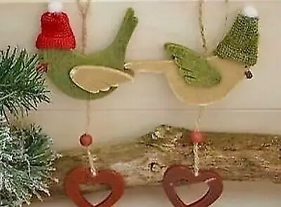 £2.90 • Buy Gisela Graham Wooden Bird With Santa Hat & Heart Hanging Christmas Tree Decor