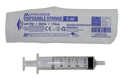 $12.60 • Buy Livingstone Syringe, 5ml, Luer Slip Tip, White Plunger, Latex Free, Hypoallerge