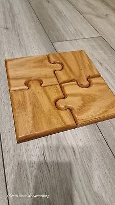 Handmade Oak Coasters Jigsaw Puzle Coasters Set Of 4 Coasters 12cm X 12cm X 1.5 • £24.99