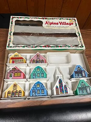 MCM Vintage 1970s Alpine Village Christmas Set #1555 With Houses / Church & Box • $35