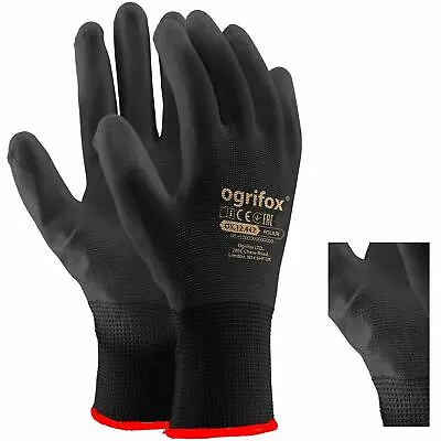 £9.49 • Buy 12,24 Pairs PU Coated Black Nylon Work Gloves. Gardening, Builders, Mechanic OX