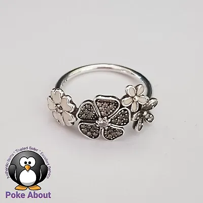 $55 • Buy Pandora Silver Shimmering Bouquet Flower Meadow Ring 190984CZ Size 52 Genuine