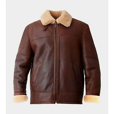 Men's Brown B3 Bomber Jacket | Handmade Brown Flying Shearling Leather Jacket • $291.95