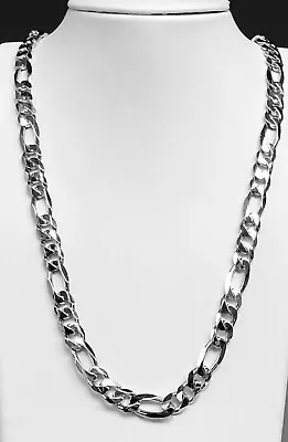 10K Solid White Gold Handmade 9mm Figaro Link Necklace 18  Approx 55.5g • $3466.61