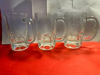 Vintage Glass Beer Mugs Heavy Clear Stein Tankard 5 1/2  Tall • $9