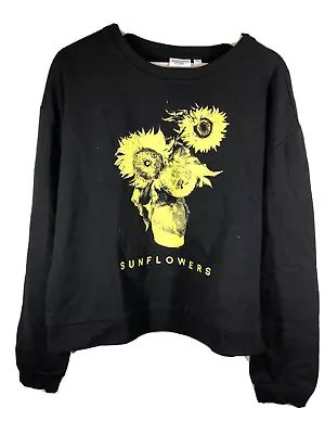 Mighty Fine S NWT Juniors' Sunflower Graphic Print Sweatshirt Black $35 • $15.99