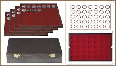 Lindner 2494-7 CARUS-4 Wood Coin Case 4 Tableaux Red 325 Mm For 140 Coins • £86.06