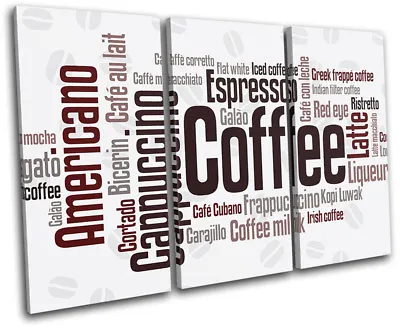 £34.99 • Buy Coffee Typography  Food Kitchen TREBLE CANVAS WALL ART Picture Print